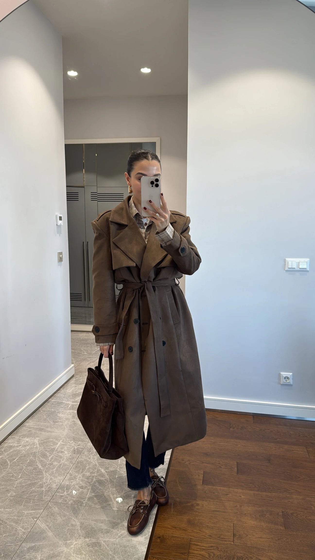Double Breasted faux suede coat