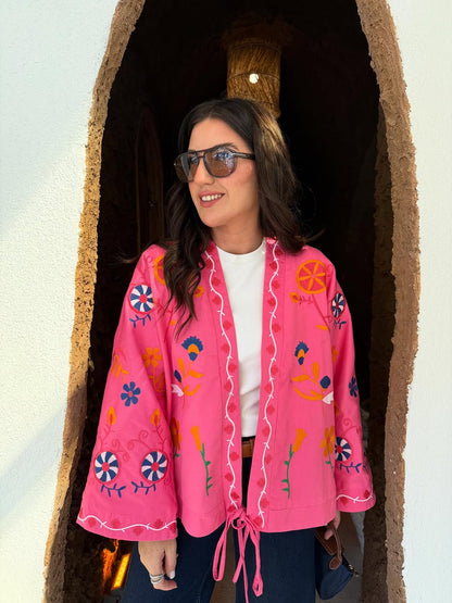 Zara model gabardine kimono with embroidery details