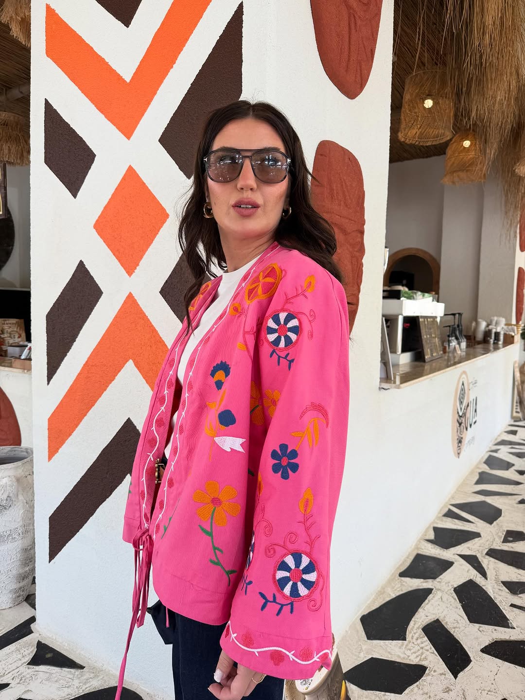 Zara model gabardine kimono with embroidery details