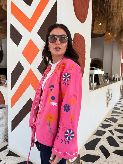 Zara model gabardine kimono with embroidery details