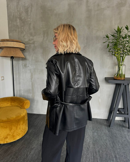 Faux leather belted Jacket