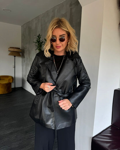 Faux leather belted Jacket