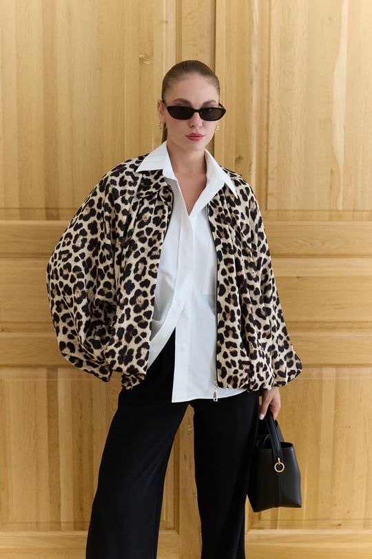 Tiger print satin bomber jacket