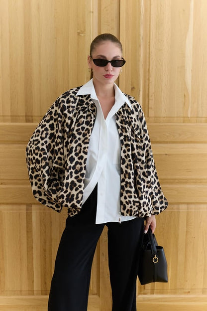 Tiger print satin bomber jacket