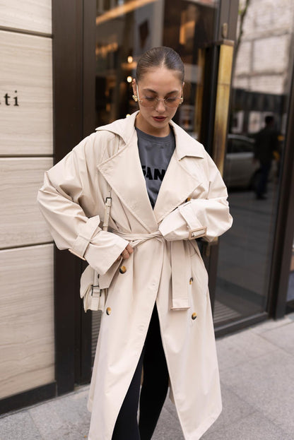 Oversized belted trench coat without lining