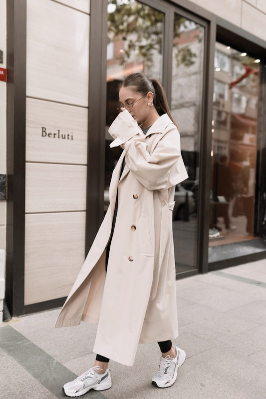 Oversized belted trench coat without lining