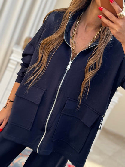 Oysho fabric Navy Blue Suit with Waist Gathering Detail