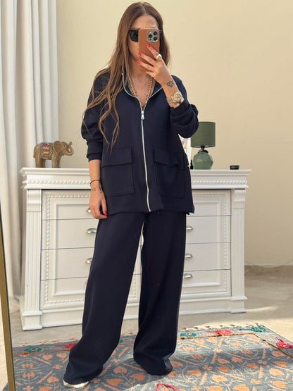 Oysho fabric Navy Blue Suit with Waist Gathering Detail