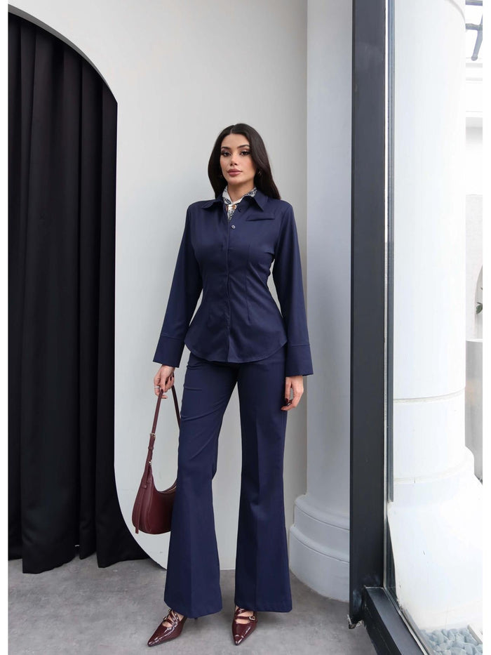 shirt with pleats bootcut trouser co-ord set