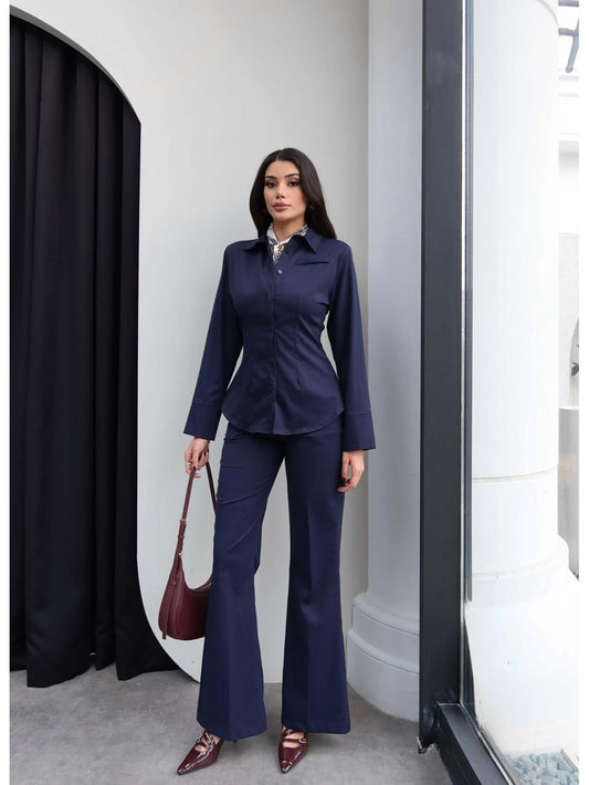 shirt with pleats bootcut trouser co-ord set