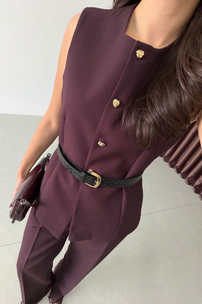 Bestia Plum Belted Vest and Trousers Set