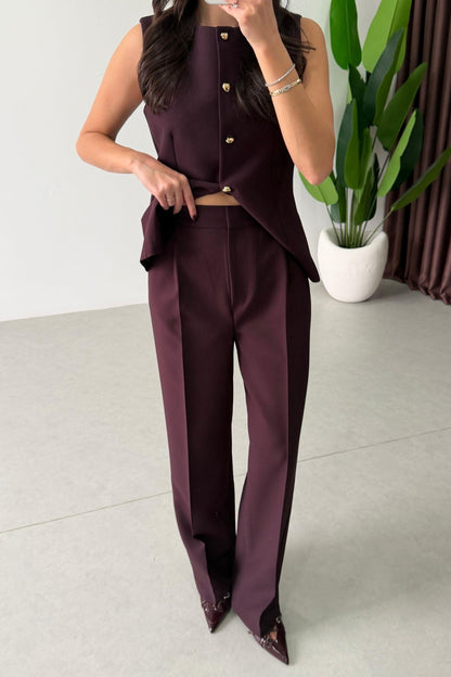 Bestia Plum Belted Vest and Trousers Set
