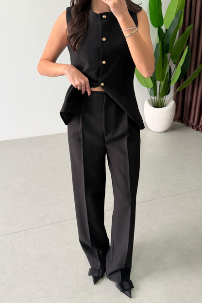 Black Belted Vest and Trousers Set