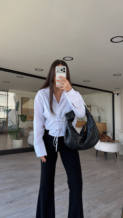 White Crop Shirt with Corset Detail