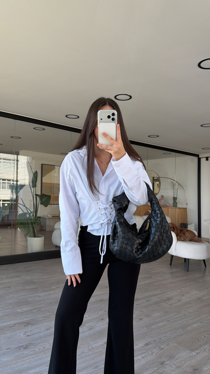 White Crop Shirt with Corset Detail