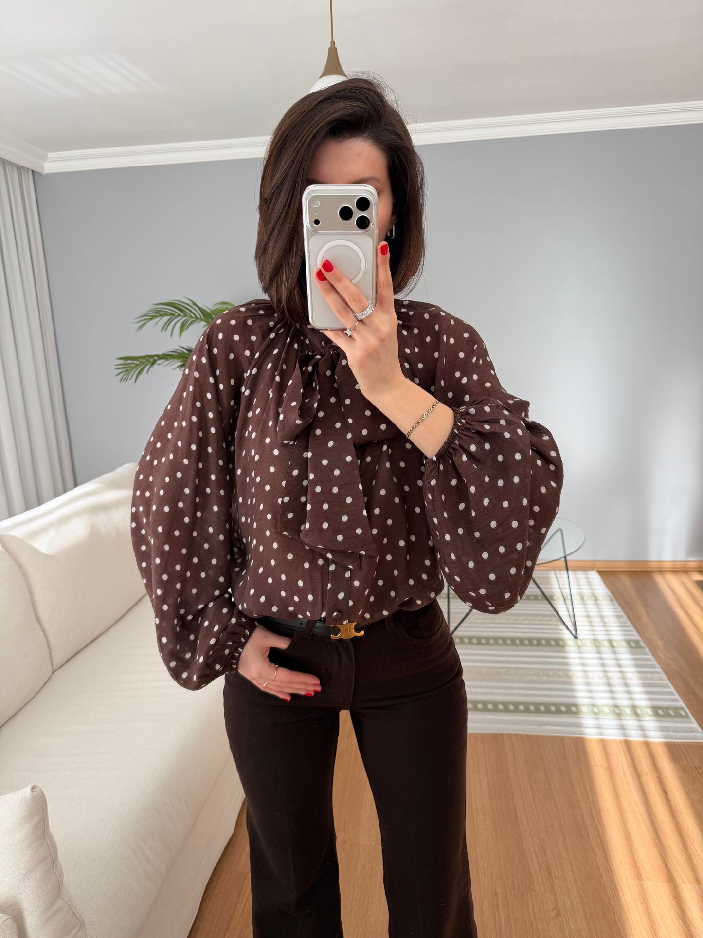 Polka dots patterned shirt with tie