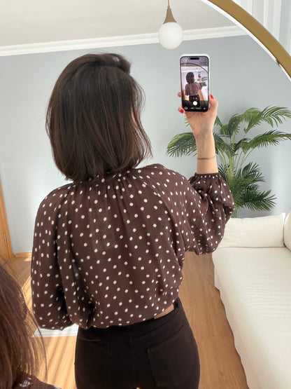 Polka dots patterned shirt with tie