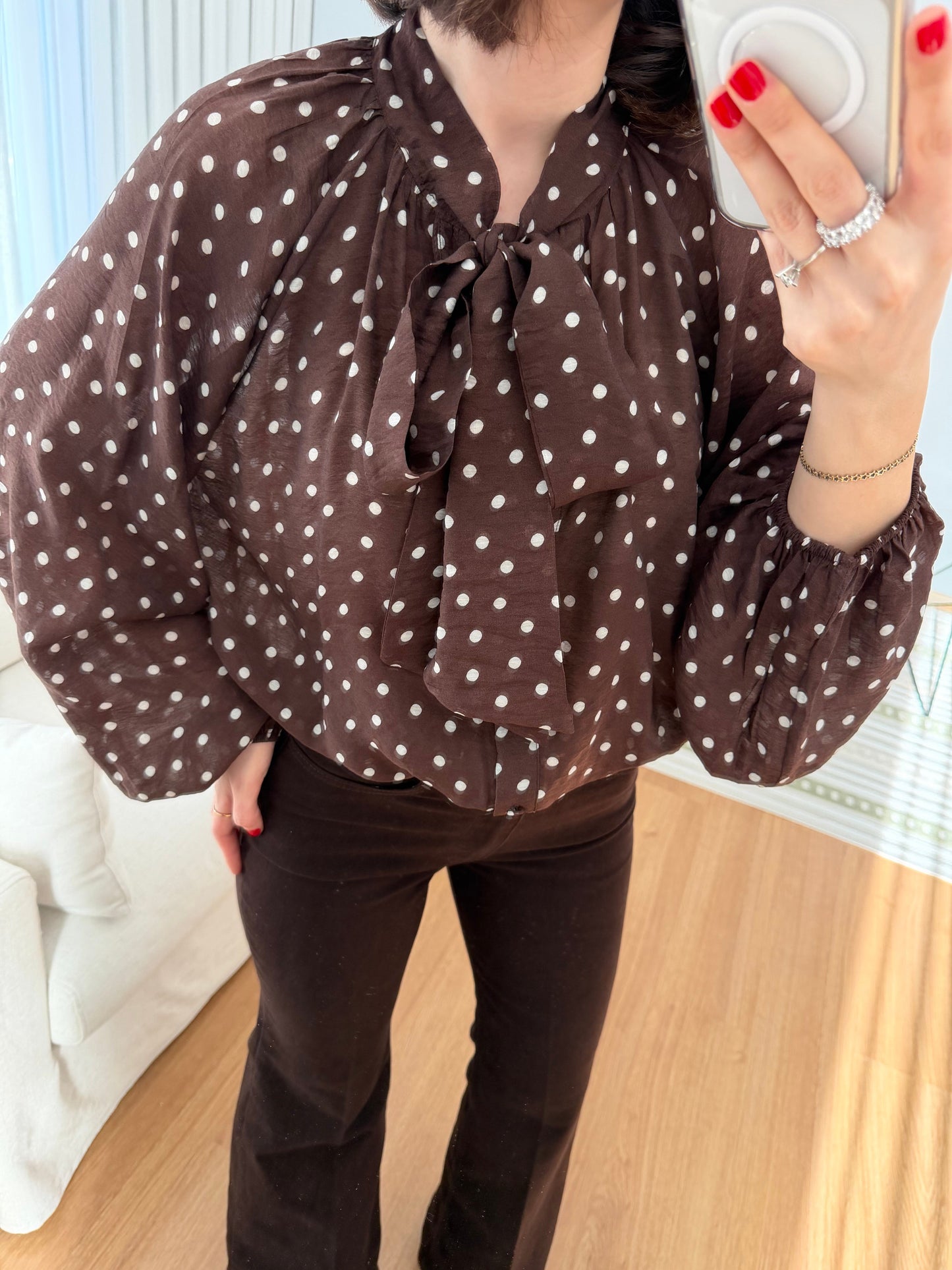 Polka dots patterned shirt with tie