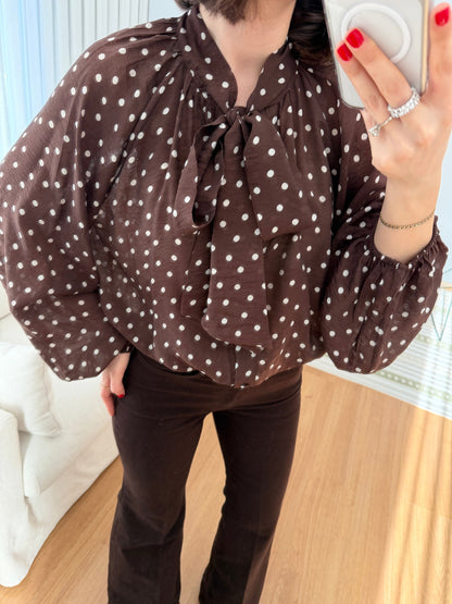 Polka dots patterned shirt with tie