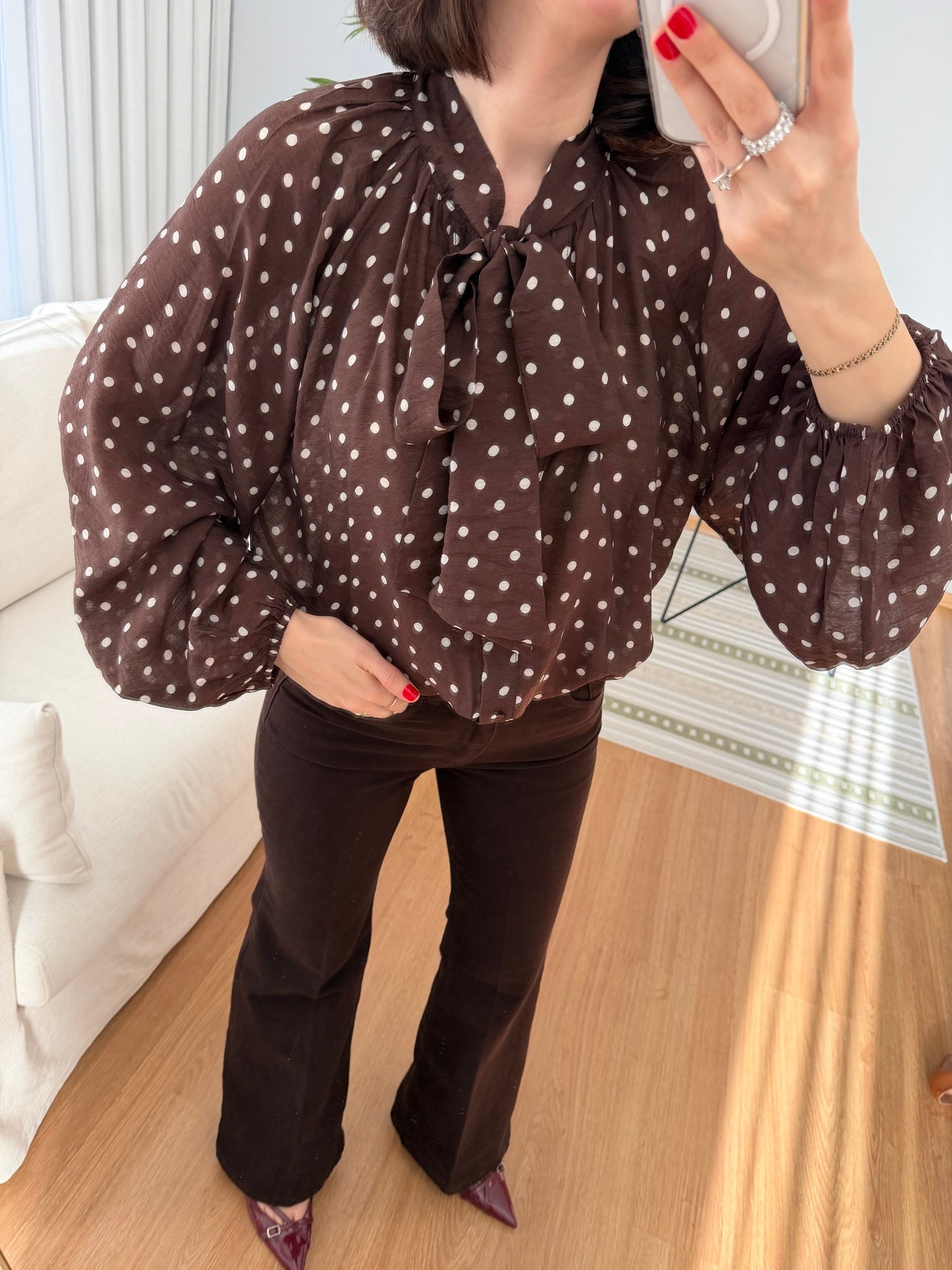 Polka dots patterned shirt with tie