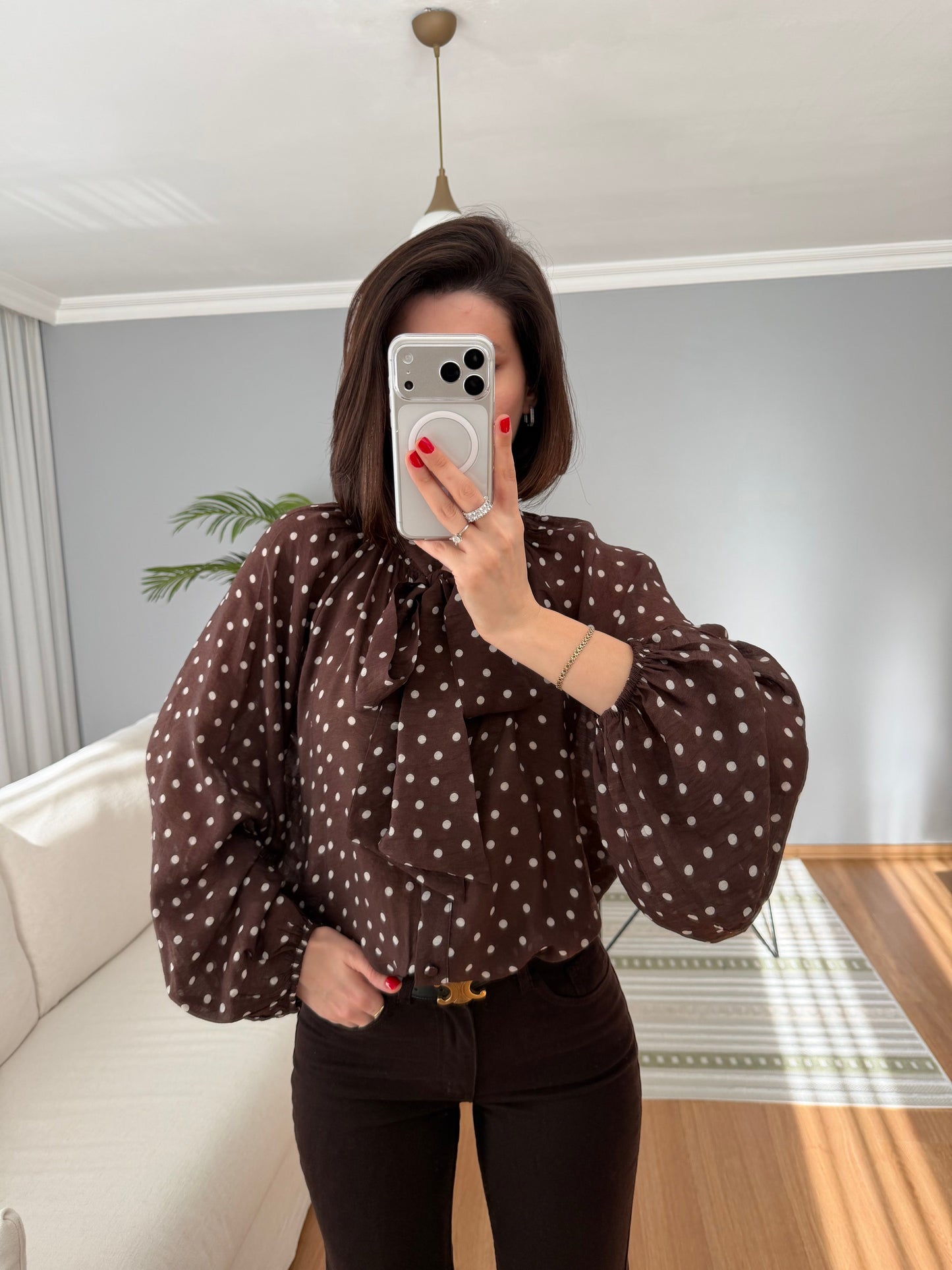 Polka dots patterned shirt with tie