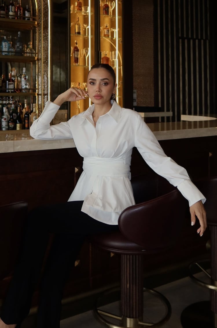 White Wrap-Around Belted Shirt