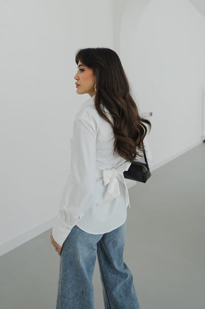 White Wrap-Around Belted Shirt