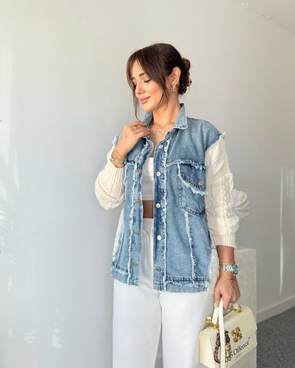 Jeans jacket with knitted details
