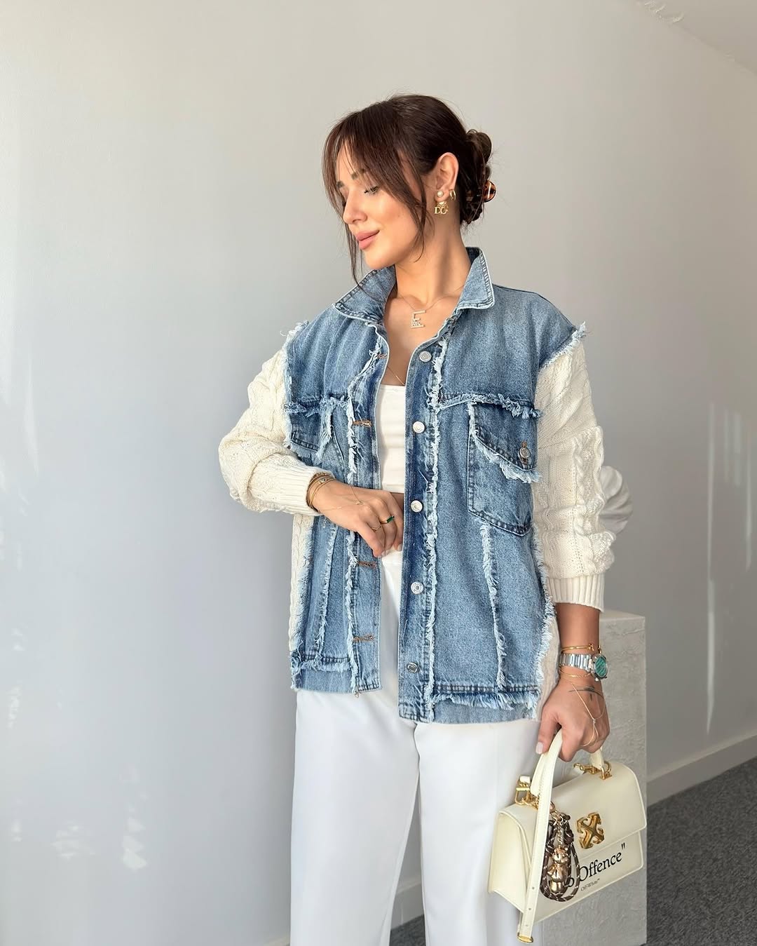 Jeans jacket with knitted details