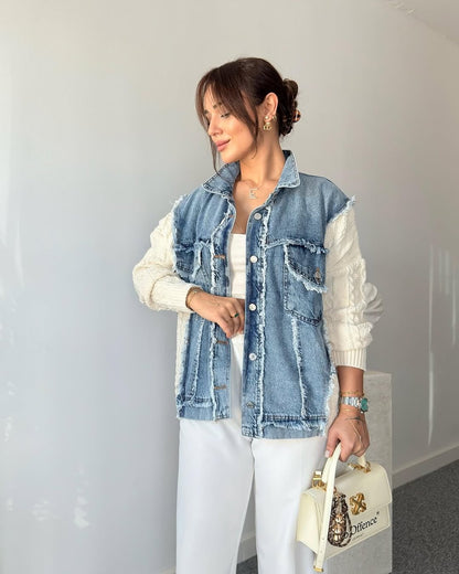 Jeans jacket with knitted details