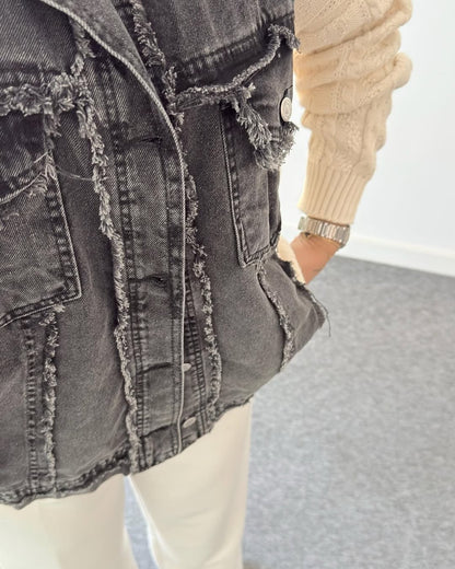 Jeans jacket with knitted details