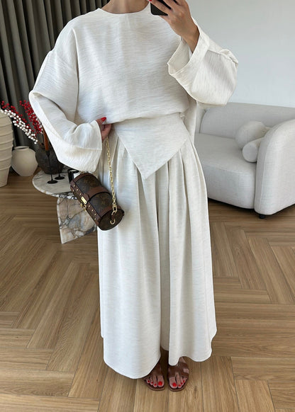 Wide sleeve blouse with Wide-leg trouser with Asymmetric attached Linen Suit