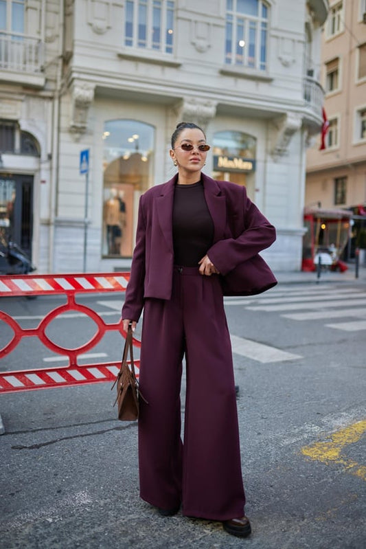Cropped blazer, wide leg trouser suit