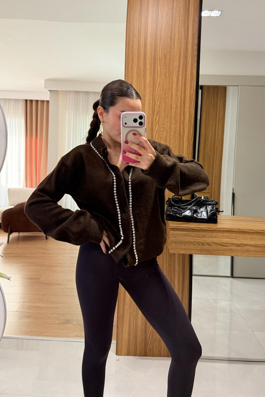 Brandi brown Stone Embellished Cardigan