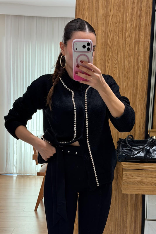 Brandi black Stone Embellished Cardigan