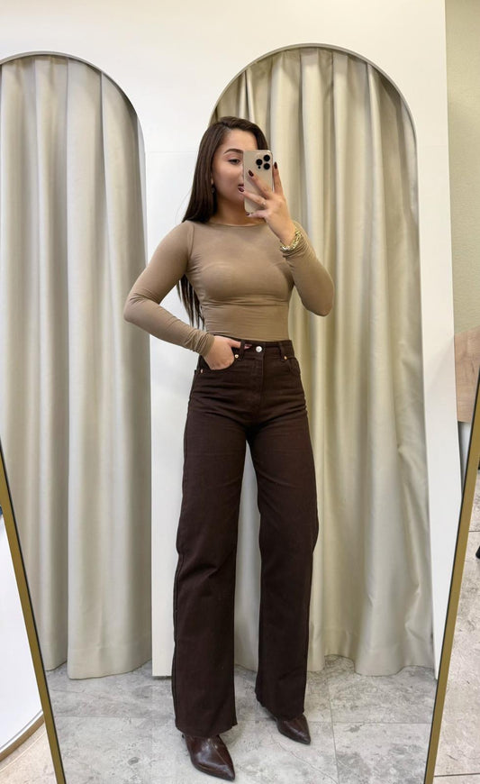 Zara brown wide leg jeans