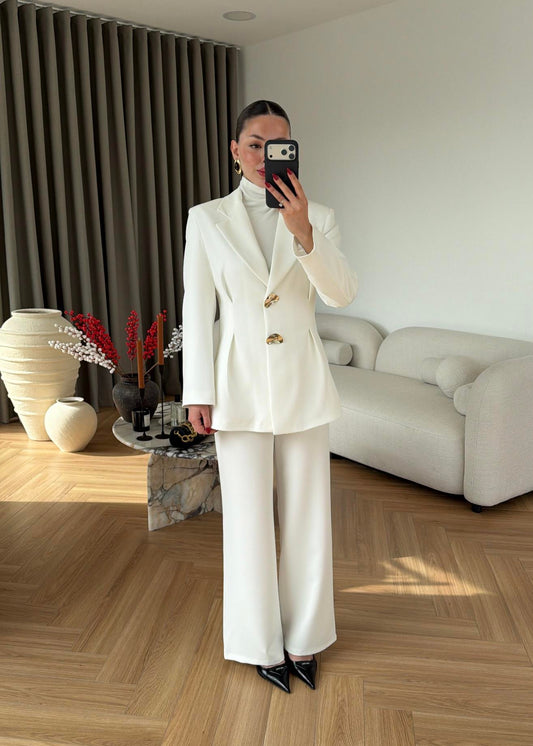 Large Buttoned, Waist-Fit Suit -  white