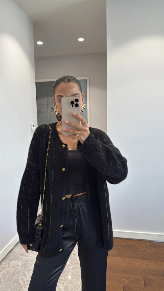 BUTTON DETAIL GLITTER CARDIGAN- black