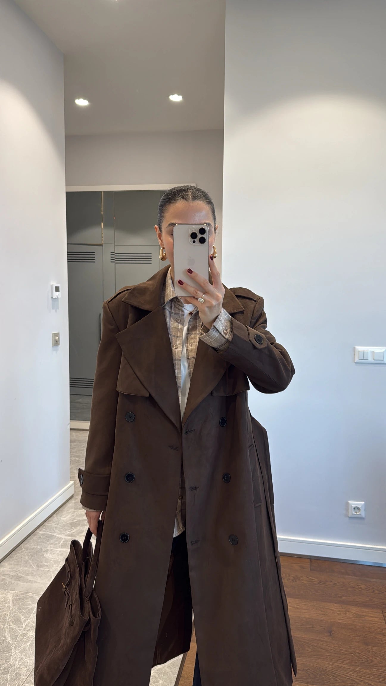 Double Breasted faux suede coat