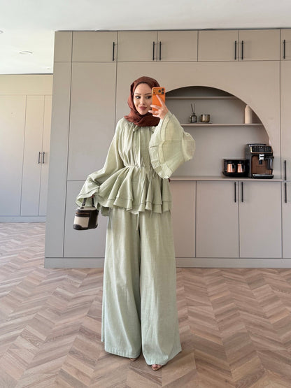 Choco Layered Linen Set - mint green