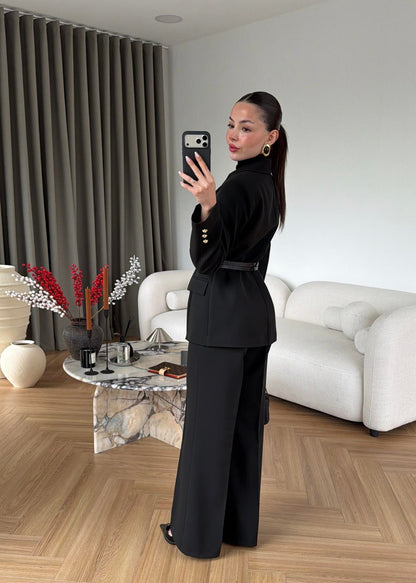 Double Belt Blazer Suit black