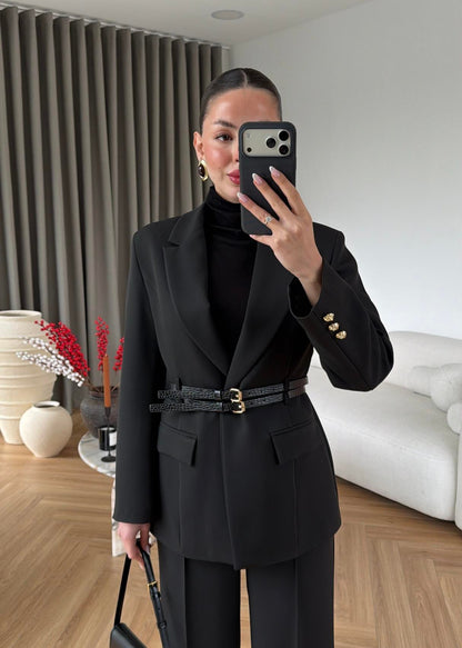 Double Belt Blazer Suit black