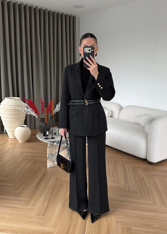 Double Belt Blazer Suit black
