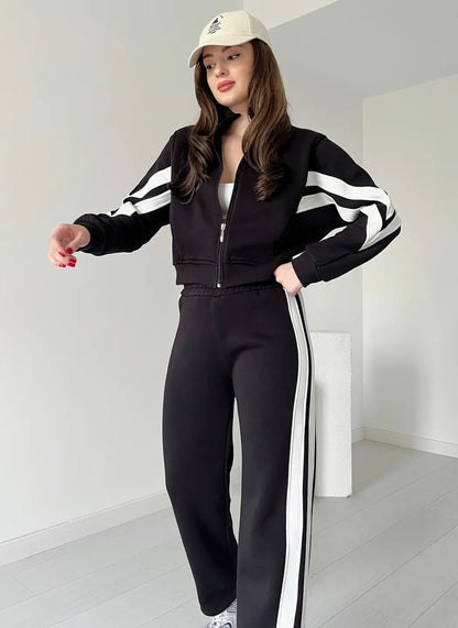 Zip-up Jacket with Sweatpants Fleece Tracksuit