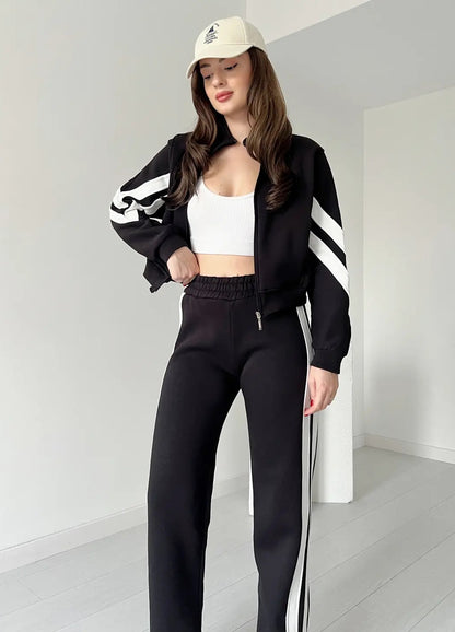 Zip-up Jacket with Sweatpants Fleece Tracksuit