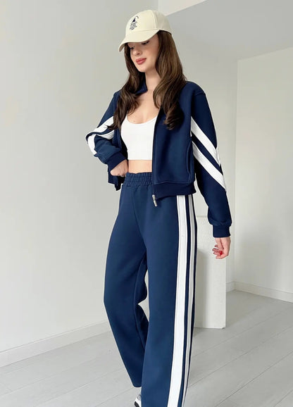 Zip-up Jacket with Sweatpants Fleece Tracksuit