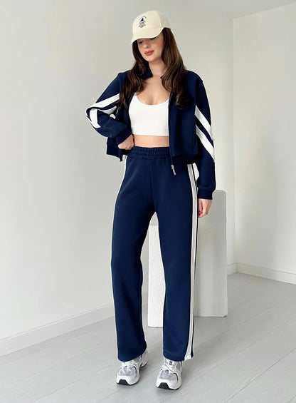 Zip-up Jacket with Sweatpants Fleece Tracksuit