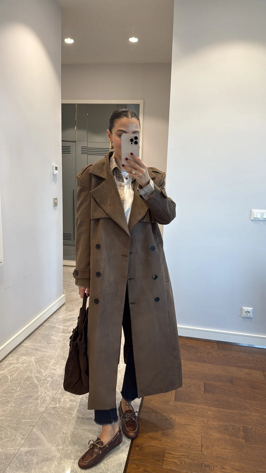 Double breasted faux suede coat
