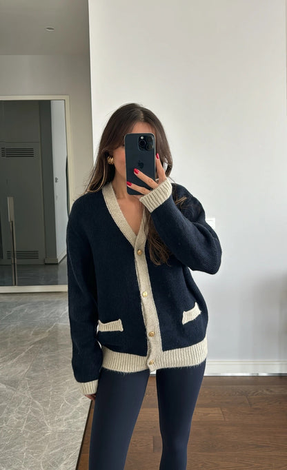 Contrast Wool Cardigan