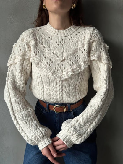 Wool sweater with ruffle